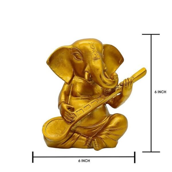 2-9-2.jpg Golden Lord Ganesha Idol Playing Sitar | Musical Ganpati Statue in Polyresin for Home Decor, Pooja Room, Car Dashboard & Festive Gift | Decorative Ganesh Murti 5 Inch