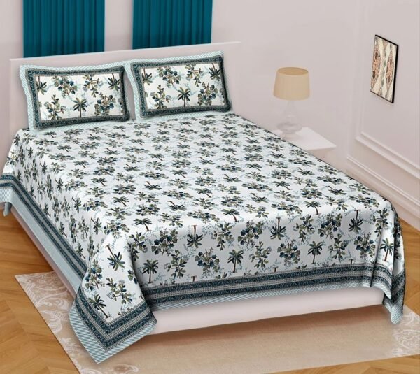 Jaipuri Printed Cotton King Size Bedsheet ? Soft, Breathable, Durable Double Bed Sheet with Elegant Traditional Rajasthani Design