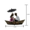 Romantic Couple in Boat Resin Sculpture HandPainted Umbrella Love Statue for Home Decor, Anniversary, Valentines Day Gift