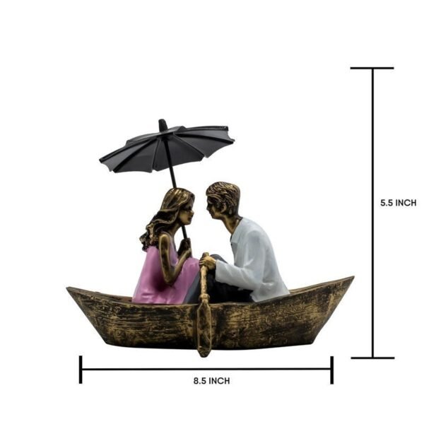 Romantic Couple in Boat Resin Sculpture HandPainted Umbrella Love Statue for Home Decor, Anniversary, Valentines Day Gift