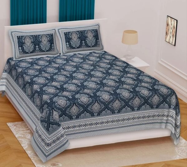 24-1000x1000-2.jpg Jaipuri Printed Cotton Double Bedsheet with 2 Pillow Covers ? 100% Pure Cotton, Traditional Rajasthani Design, Soft & Breathable Bed Linen