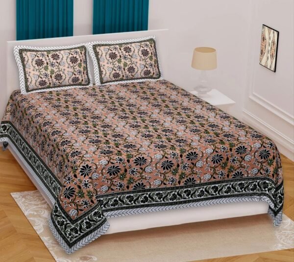 Jaipuri Printed Cotton King Size Double Bedsheet ? Soft, Breathable, Durable, Indian Handcrafted Bedding for Comfortable Sleep
