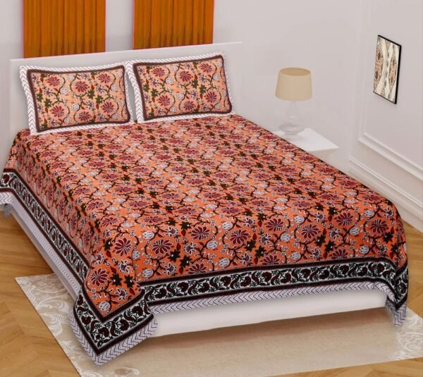 Jaipuri Printed Cotton King Size Double Bedsheet ? Soft, Breathable, Durable, Indian Handcrafted Bedding for Comfortable Sleep