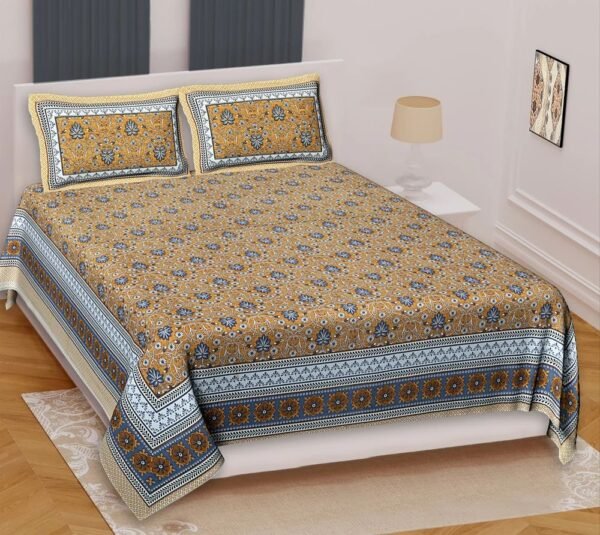 Rajasthani Cotton King Size Bedsheet ? 100% Soft Cotton Sheet with Ethnic Block?Print, Breathable & Durable Bed Linen