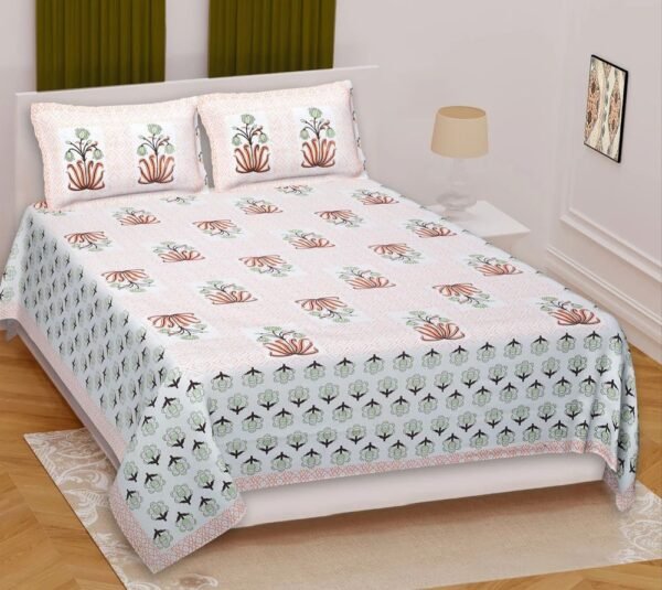 272-1000x1000-1.jpg Premium 100% Cotton Printed Fitted Bedsheet Set ? Stylish Floral / Abstract Design ? Includes 2 Pillow Covers ? Soft, Breathable & Durable ? Queen / King Size