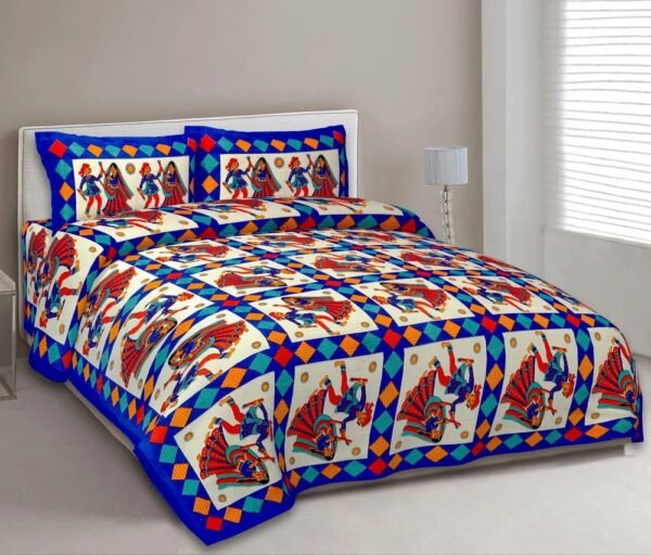 28-1000x1000-1.jpg Premium Jaipuri King Size Cotton Bed Sheet Set with 2 Pillow Covers | Ethnic Rajasthani Jaipuri Print | Soft & Durable Home Bedding