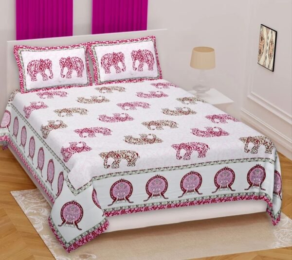 Premium Cotton Double Bed Sheet Set ? Hand?Printed Rajasthani Block Print ? Soft, Breathable & Durable Bedsheet with 2 Matching Pillow Covers