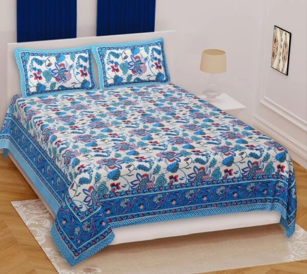 Premium Jaipuri King Size Cotton Bedsheet ? Soft, Durable & Handcrafted Rajasthani Print ? Double Bed Sheet for Elegant Bedroom D?cor