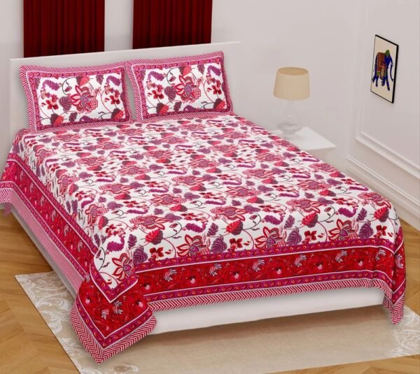 Premium Jaipuri King Size Cotton Bedsheet ? Soft, Durable & Handcrafted Rajasthani Print ? Double Bed Sheet for Elegant Bedroom D?cor