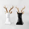Modern Resin Deer Bust Sculpture with Gold Antlers - Contemporary Animal Decor for Home & Office