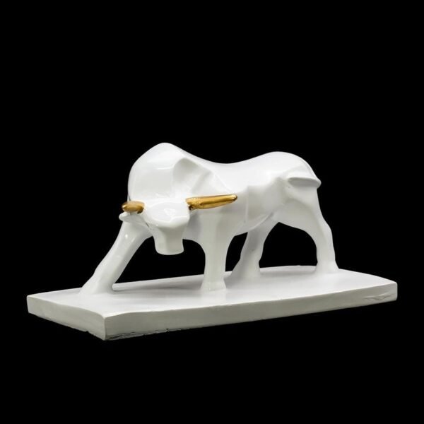 3-10.jpg White Bull Statue with Golden Accents - Decorative Figurine for Home and Office