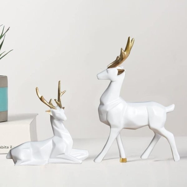 3-11.jpg Elegant White & Gold Deer Figurine Set - Modern Resin Antler Sculptures for Home Decor