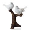 White Resin Birds Perched on Branch Sculpture - Nature Lover Gift, Shelf Decor