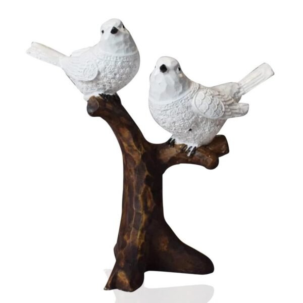 White Resin Birds Perched on Branch Sculpture - Nature Lover Gift, Shelf Decor