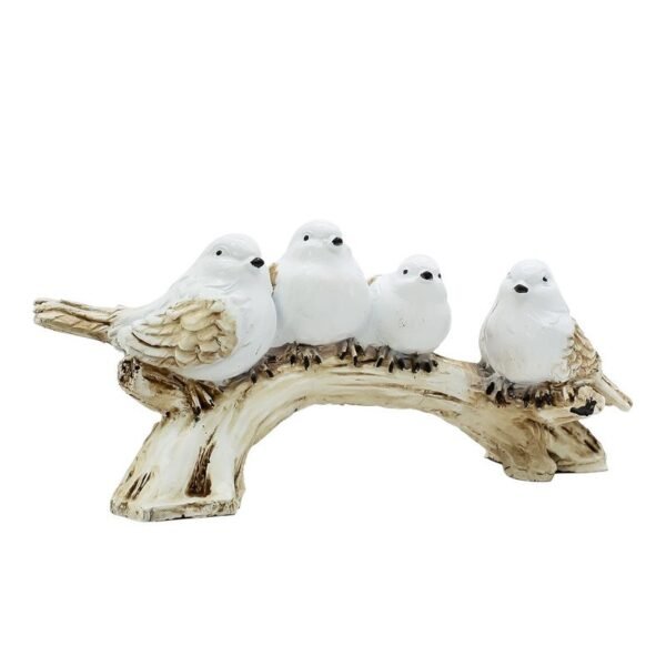 3-13.jpg White Resin Love Birds on Tree Branch - Set of 4 Bird Statues for Tabletop & Shelf Decor