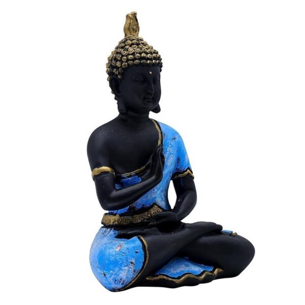 Decorative Buddha Statue, Black and Blue with Gold Accents, 25.4 cm x 17.8 cm, Meditation Pose