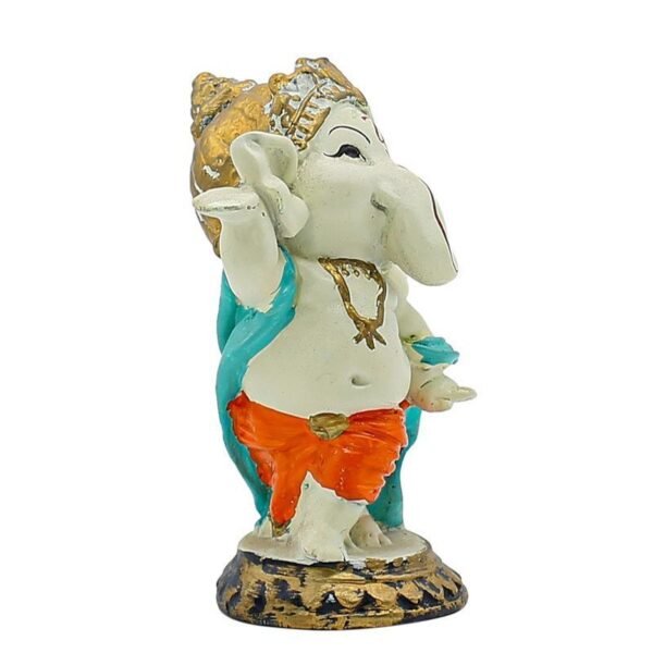 3-14-2.jpg Dancing Baby Ganesha Idol Colorful Ganpati Statue in Orange Dhoti for Home Temple Decor, Car Dashboard & Spiritual Gift 5 Inch Polyresin