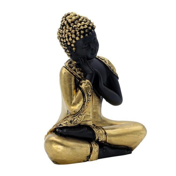 Polyresin Buddha Statue for Shelf Decor, Black and Gold, 16.5 cm x 12.7 cm