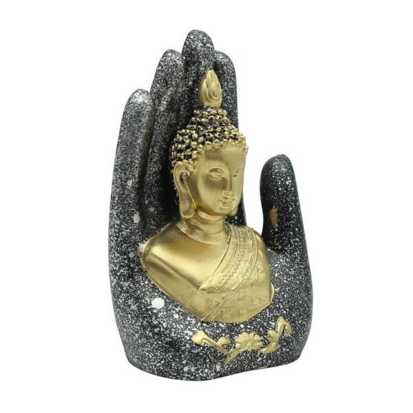 3-2-1.jpg Abhaya Mudra Resin Statue, Fearless Protection Decor for Living Room, Meditation Space & Altar, Black & Gold Buddha Hand Ornament