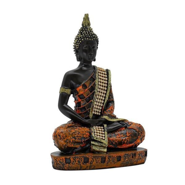 Samadhi Buddha Decorative Buddha Statue, Black and Orange with Jewelled Robe, 7.5 inch Height
