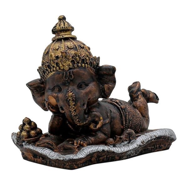 Ganesha on Conch Shell Statue - Metal Gold Accents Decorative Figurine for Pooja Room & Meditation