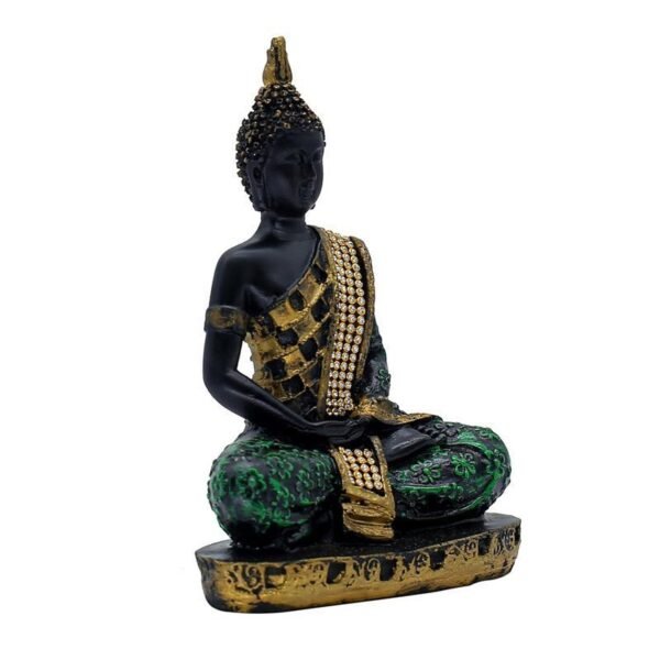 Decorative Buddha Statue with Crystal Embellishments, Black and Gold, 7.5 x 5 Inch