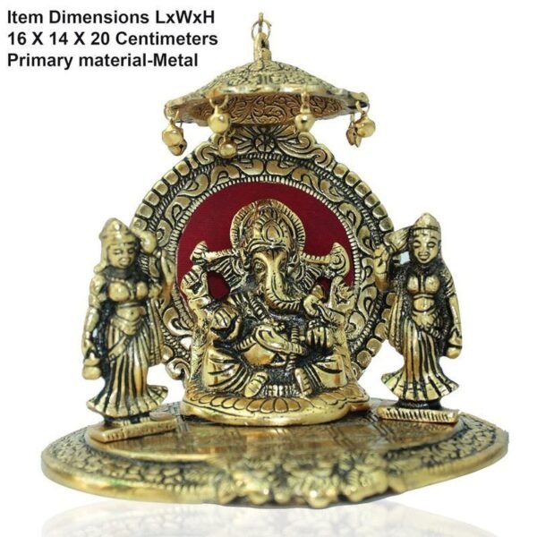 Golden Ganesha Statue with Riddhi Siddhi - Brass - Hindu God Showpiece for Home Decor & Gifting