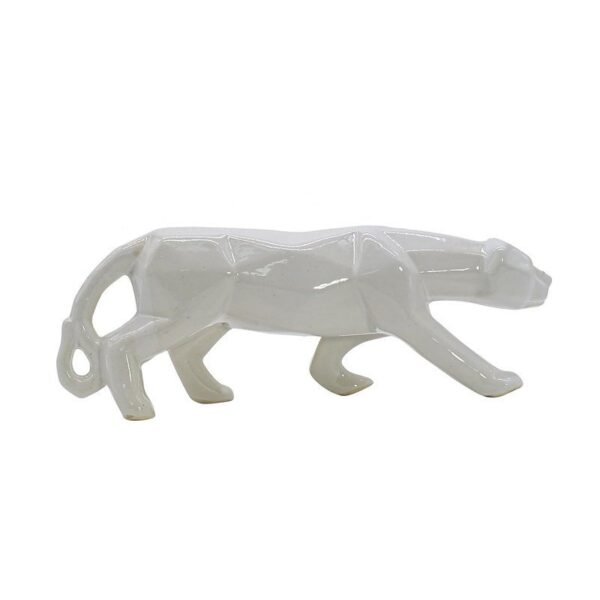 White Ceramic Panther Figurine Elegant Home Decor Animal Sculpture
