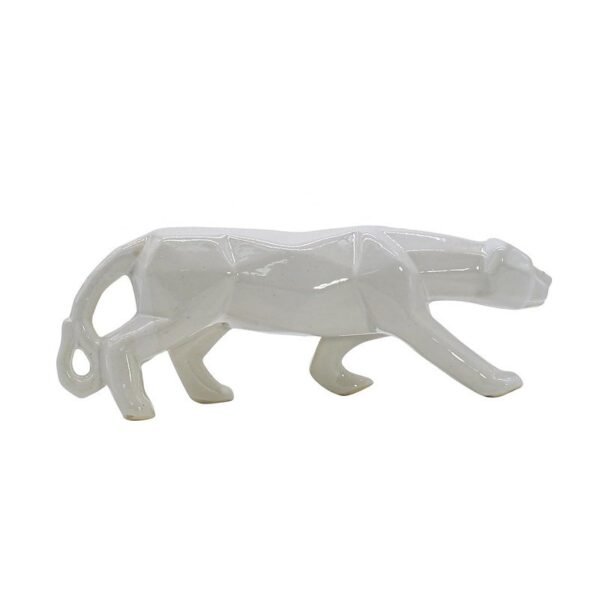 3-24.jpg White Ceramic Panther Figurine - Elegant Home Decor - Animal Sculpture