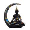 Decorative Buddha Statue on Crescent Moon, Black with Colourful Mosaic Pattern, 20 x 15 cm