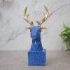 Blue Deer Head Sculpture with Gold Antlers - Modern Home Decor - Unique Gift Idea