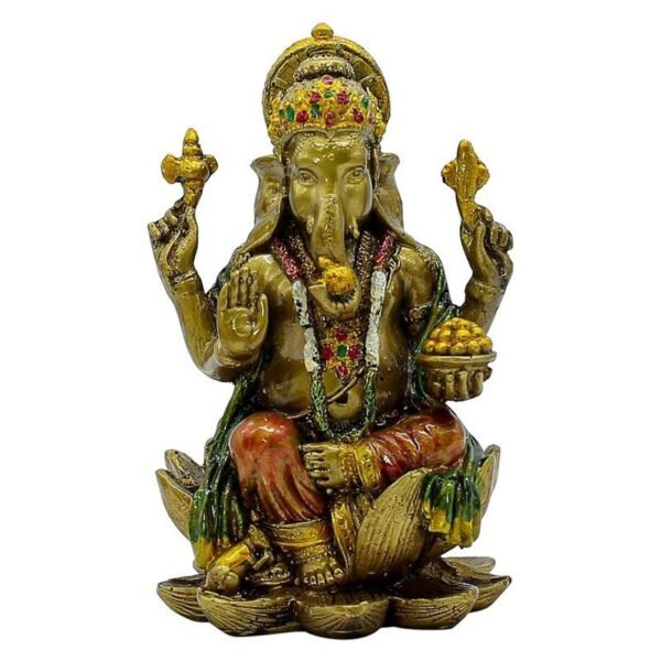 Golden Ganesha Statue - Remover of Obstacles - Hindu God Decorative Figurine for Home & Office
