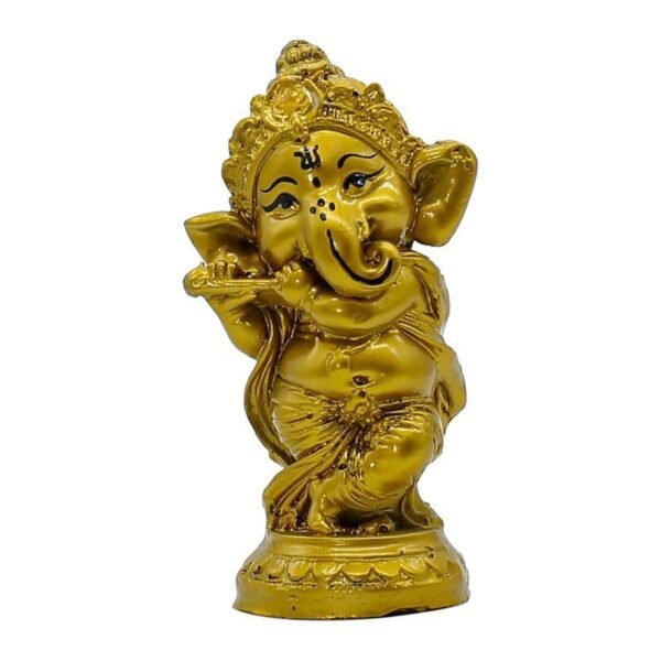 3-28-2.jpg Handcrafted Resin Lord Ganesha Flute Playing Statue Gold Baby Ganesh Idol for Puja Room, Home & Temple Decor, Spiritual Gift for Diwali & Ganesh Chaturthi