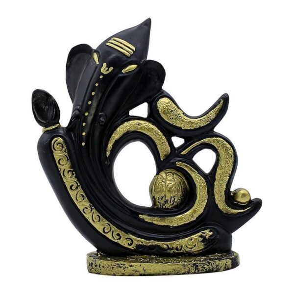 3-29-2.jpg Black & Gold Resin LordGanesha Statue with OM Script Decorative Puja Room & Home Temple Idol, Spiritual Showpiece for Diwali, Ganesh Chaturthi & Good Luck Gift