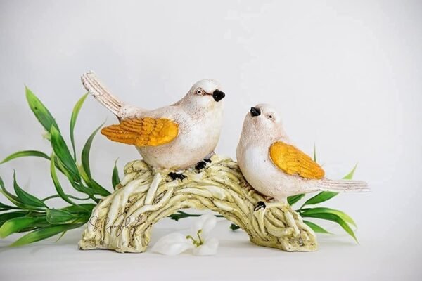 3-32.jpg Adorable Bird Figurines on Branch - White and Gold Decorative Statue for Home and Garden