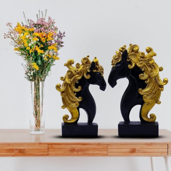 Elegant Black and Gold Horse Statues - Majestic Decorative Accents for Home and Office