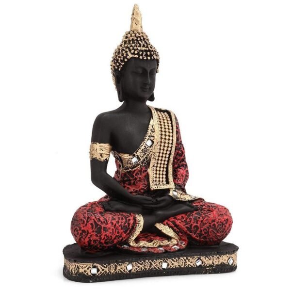 Elegant Resin Seated Buddha Statue, Black & Red with Gold Accents, Meditating Zen Figurine for Home Decor, Yoga, Altar & Feng Shui Gift