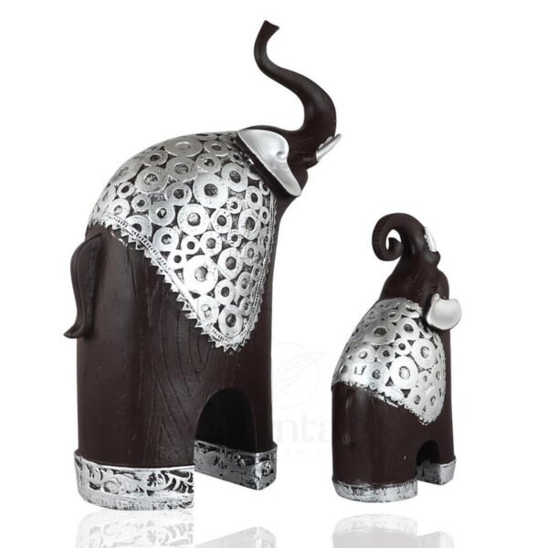 Black & Silver Elephant Figurine Set - Elegant Home Decor Accents