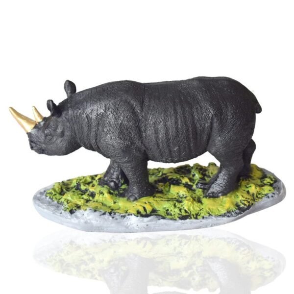 Realistic Black Rhino Figurine with Gold Horn - Wildlife Decor