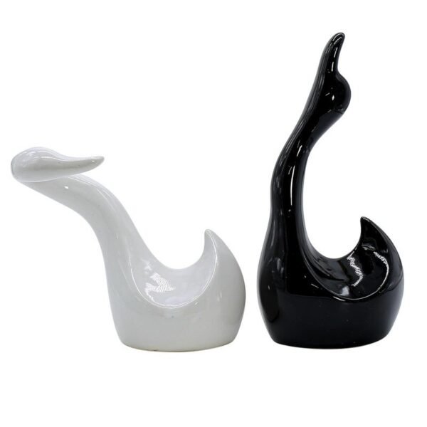 Black & White Swan Sculpture Duo - Elegant Modern Decor Accent