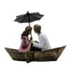 Romantic Couple in Boat Resin Sculpture HandPainted Umbrella Love Statue for Home Decor, Anniversary, Valentines Day Gift