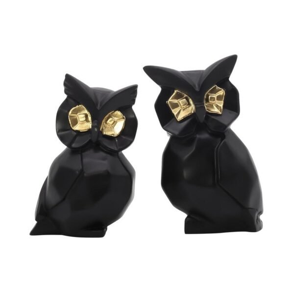 Modern Black Owl Figurine Duo - Gold-Eyed Sculptural Home Decor