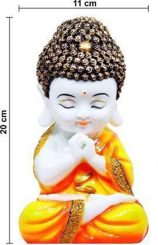 3-5-1.jpg Handicrafts Baby Buddha Showpiece Resin & Sandalwood Monk Figurine for Home & Living Room decor, Perfect Diwali Gift for Family & Friends (12X10X18cm, Orange)
