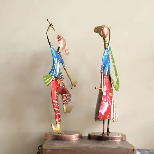 Table Top Metal Dandiya Couple Blue | Handcrafted Decorative Showpiece for Home & Office D?cor | Artistic Rajasthani Folk Dance Figurine