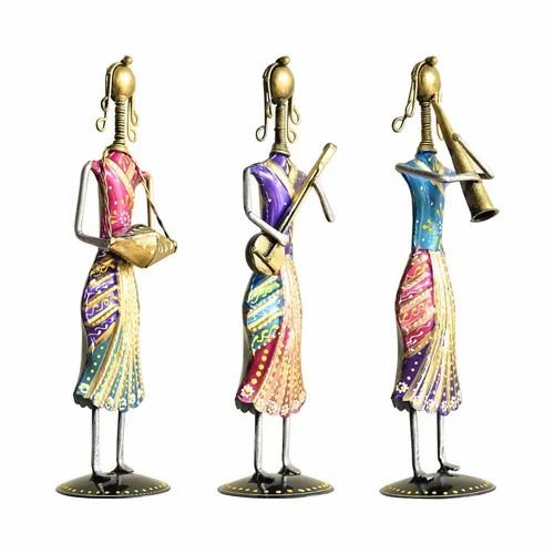 Handcrafted Metal Standing Lady Musician | Elegant Decorative Showpiece for Home & Office D?cor | Artistic Rajasthani Folk Art Figurine