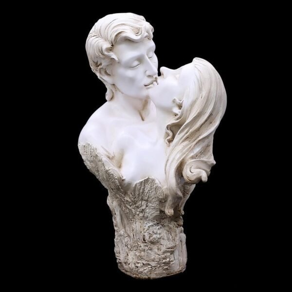 Love Forever Statue - Kissing Couple Sculpture - White Marble Effect - Home Decor Collectible