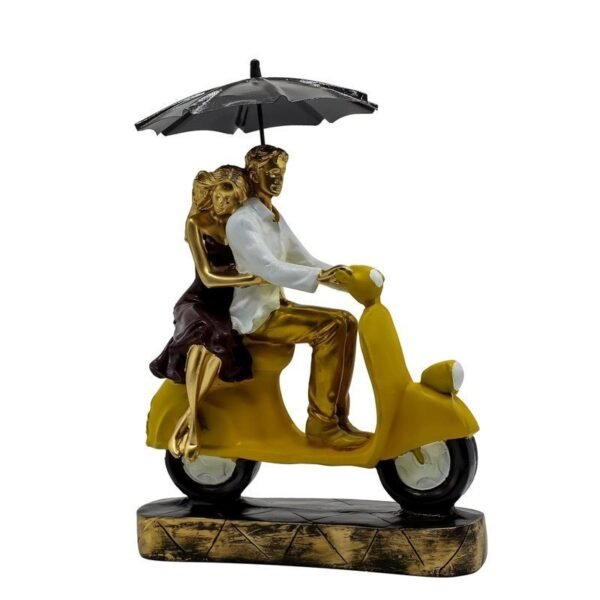 Romantic Couple Riding Yellow Scooter Statue - A Symbol of Love and Adventure
