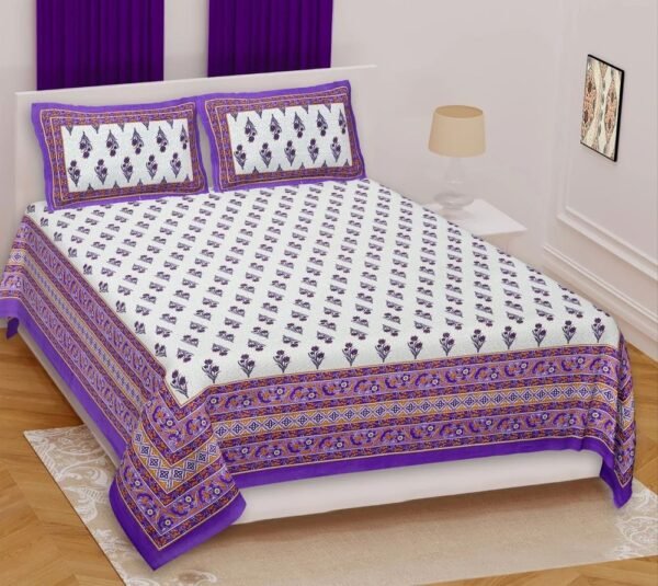 304-1000x1000-1.jpg Jaipuri Block-Print Cotton Double Bed Sheet with 2 Pillow Covers | Traditional Rajasthani Floral Design | Lightweight & Breathable 100% Cotton Bedding Set