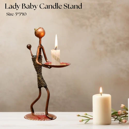 Decorative Metal Lady Baby Candle Holder | Artistic Tealight Holder for Table & Living Room Decor