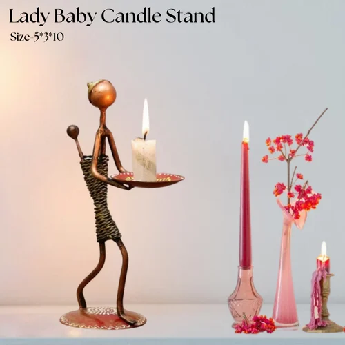 Decorative Metal Lady Baby Candle Holder | Artistic Tealight Holder for Table & Living Room Decor